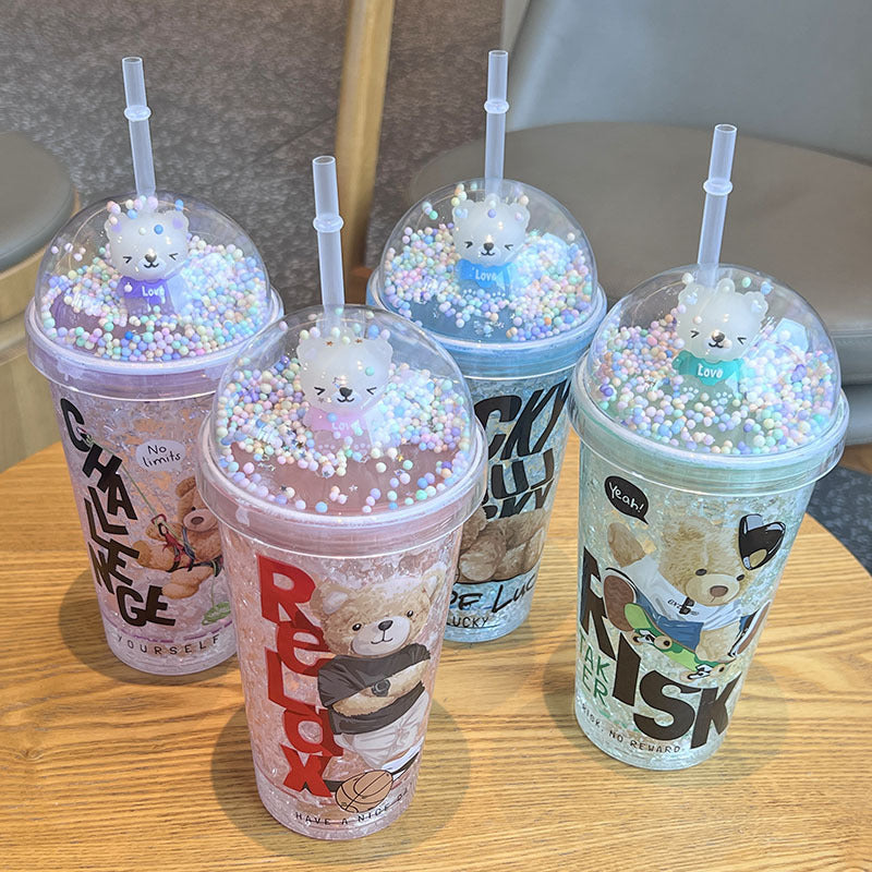 Cute Bear Plastic Ice Cream Water Bottle