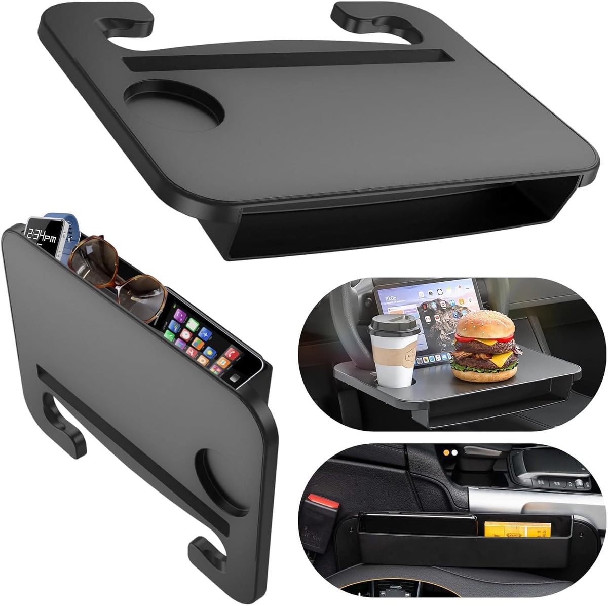 3 in 1 Car Steering Wheel Desk - Steering Wheel Tray with Car Seat Gap Filler Organizer