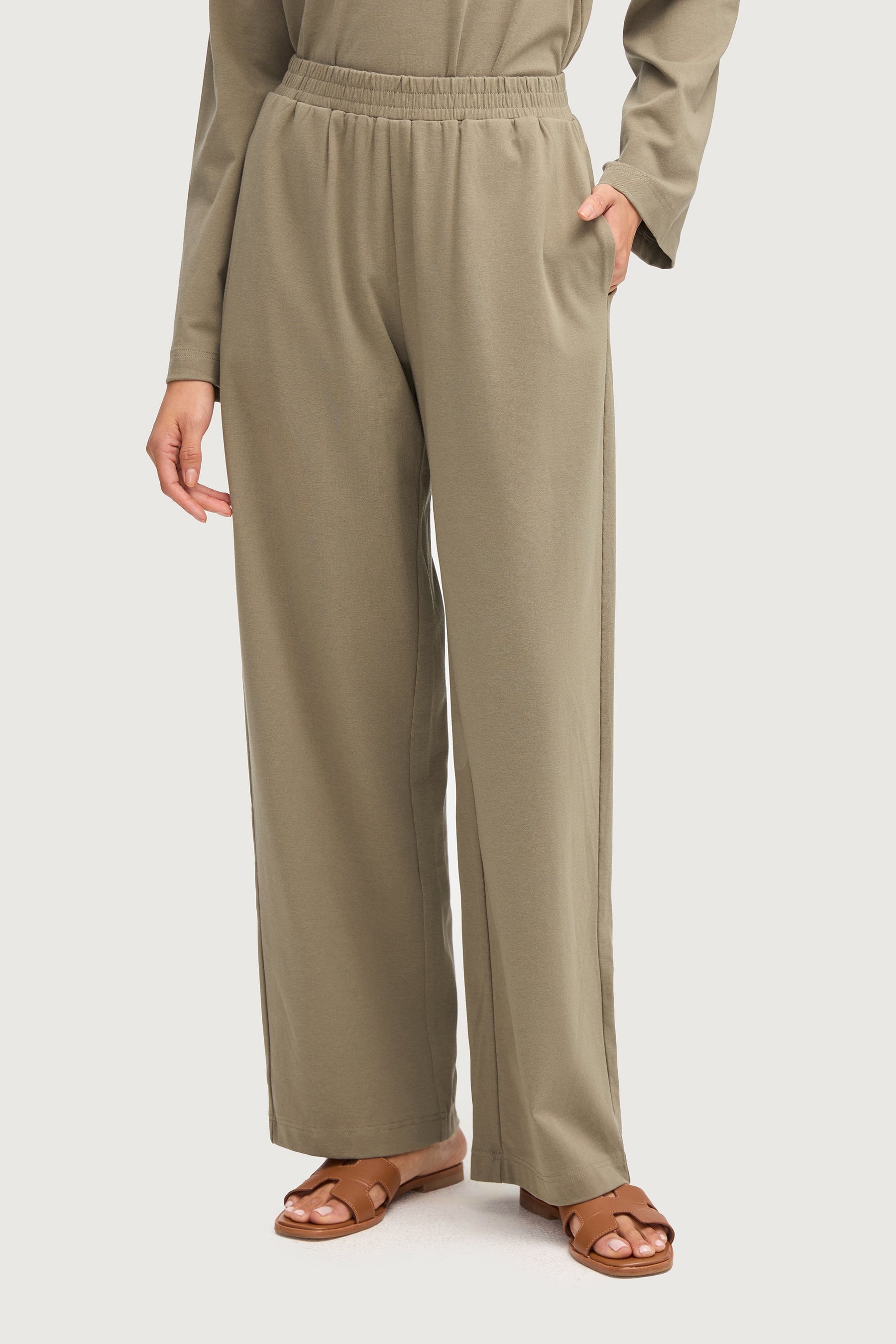 Aria Ribbed Everyday Wide Leg Pants - Sage