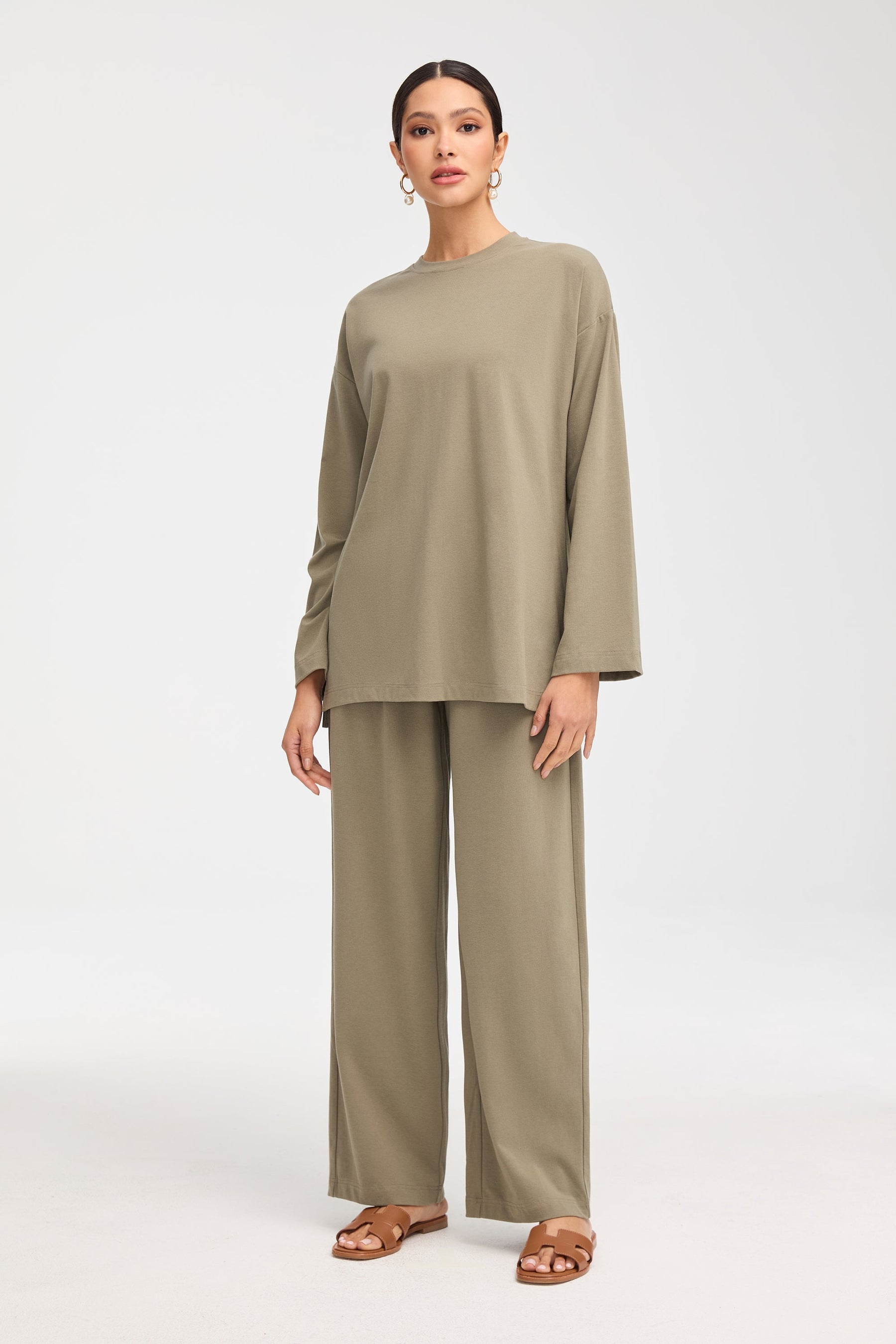 Aria Ribbed Everyday Wide Leg Pants - Sage