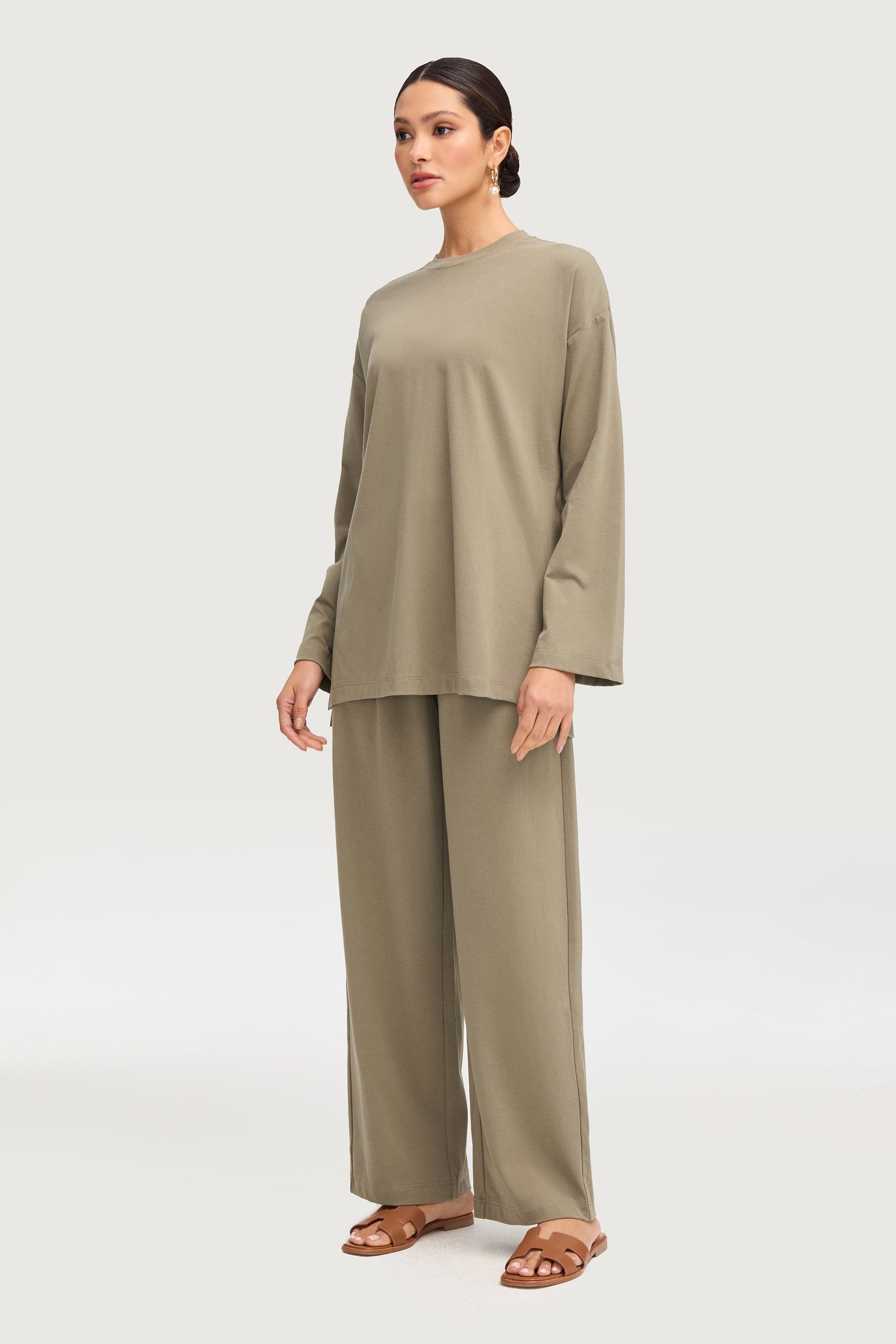 Aria Ribbed Everyday Wide Leg Pants - Sage