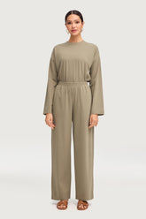 Aria Ribbed Everyday Wide Leg Pants - Sage