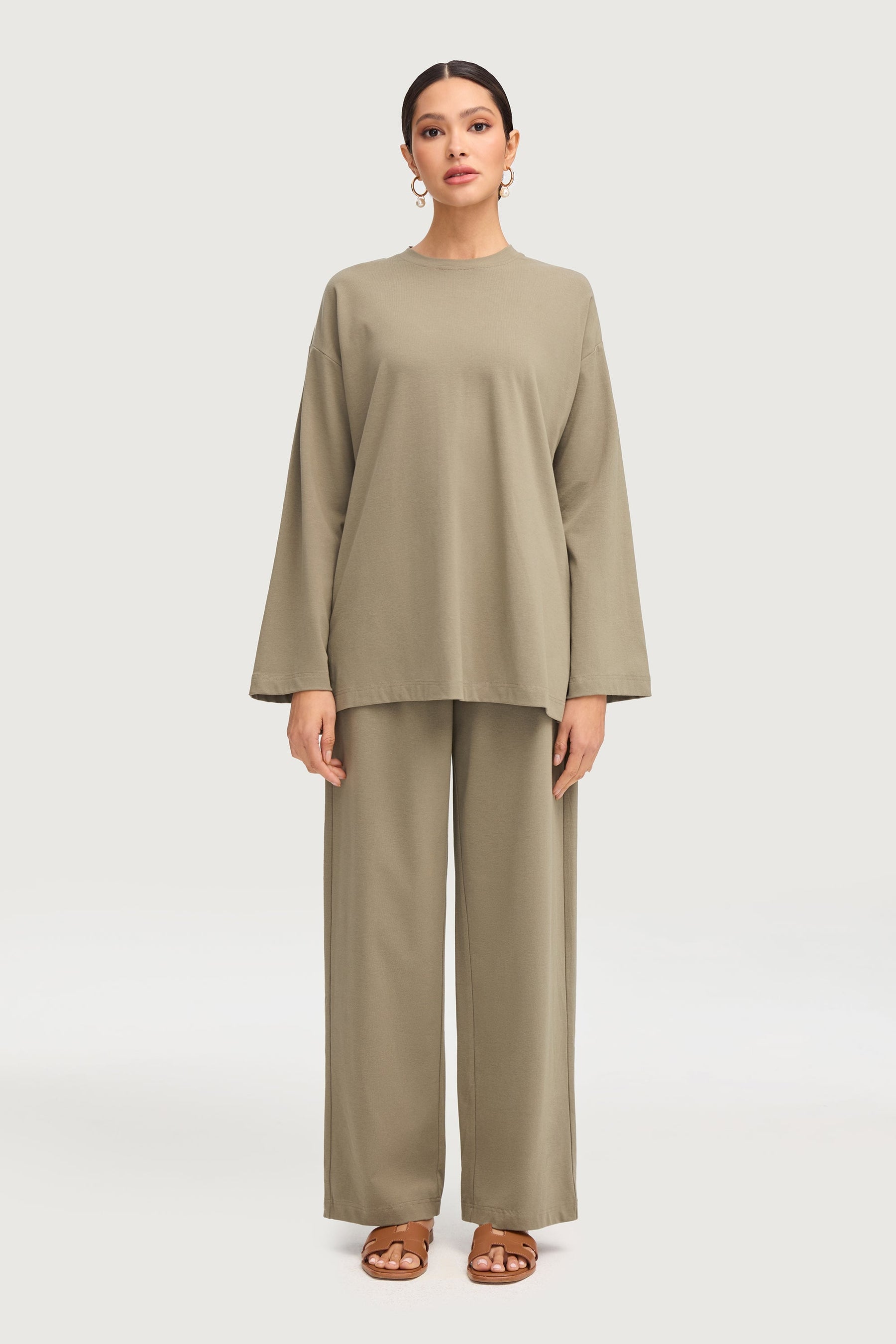 Aria Ribbed Everyday Wide Leg Pants - Sage