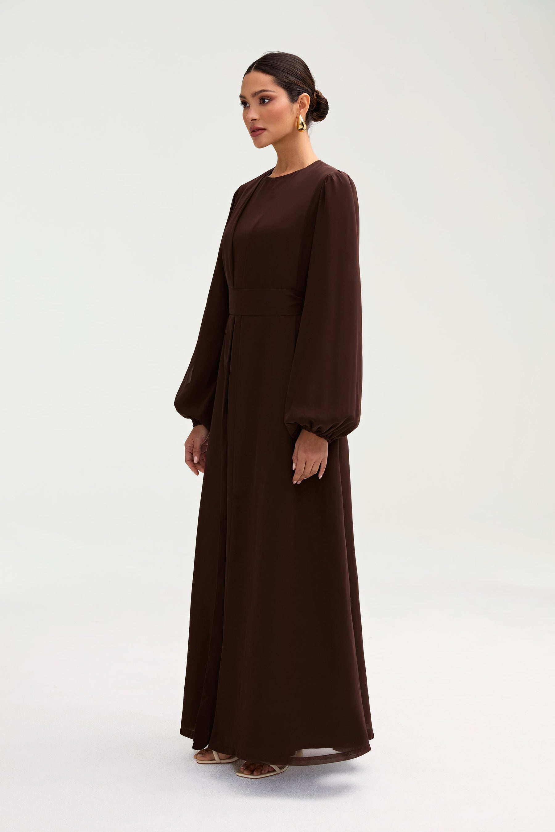 Najma Chiffon Abaya & Dress Set - Cocoa Brown