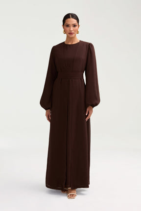 Najma Chiffon Abaya & Dress Set - Cocoa Brown