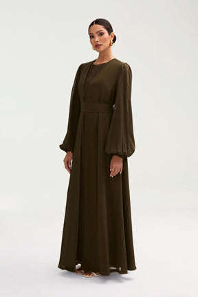 Najma Chiffon Dress - Olive