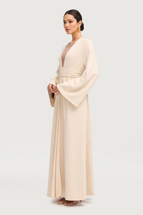 Tie Front Abaya - Stone